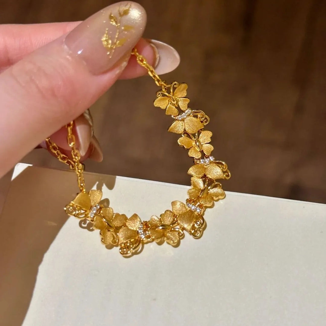Gold Tone Butterfly CZ Bracelet | Romantic Adjustable Link Chain