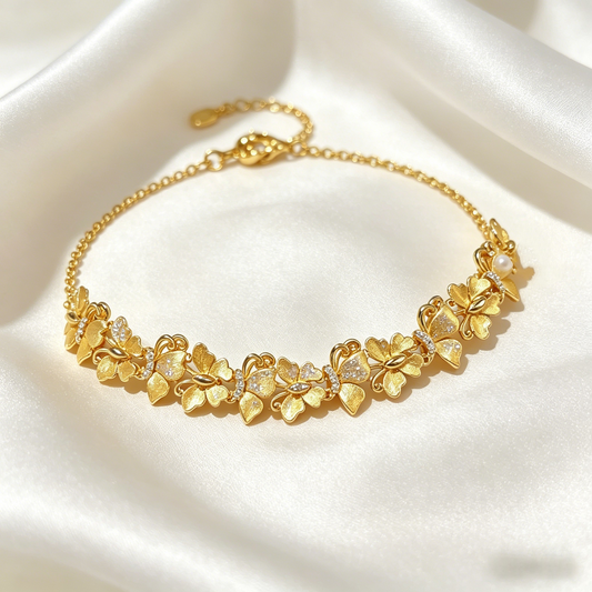 Gold Tone Butterfly CZ Bracelet | Romantic Adjustable Link Chain