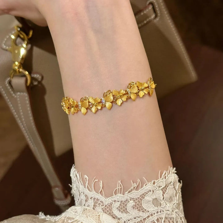 Gold Tone Butterfly CZ Bracelet | Romantic Adjustable Link Chain