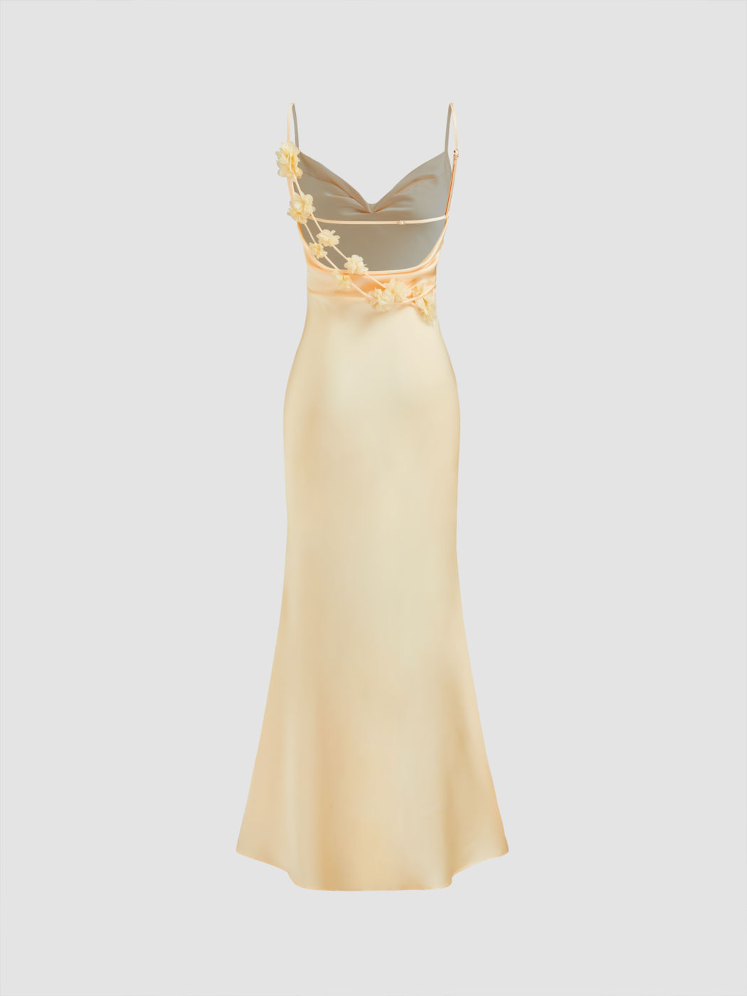 Satin Cowl Neck Backless 3D Flower Mermaid Maxi Dress | Black Evening Gown