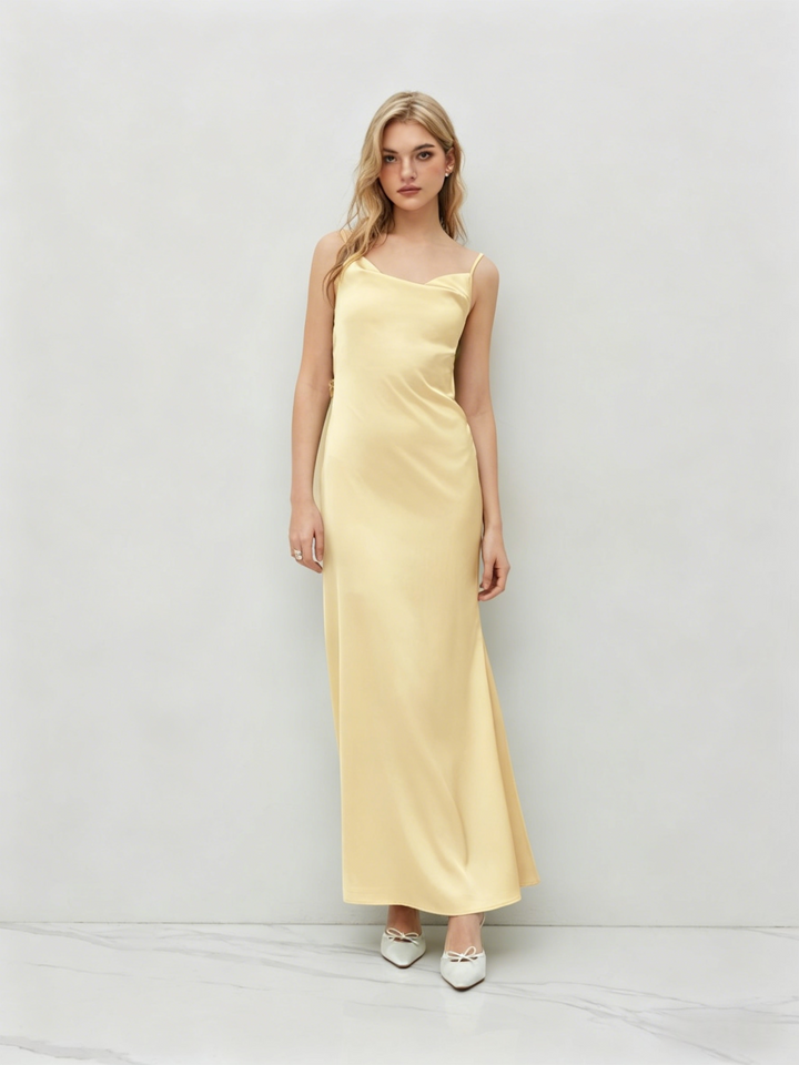 Satin Cowl Neck Backless 3D Flower Mermaid Maxi Dress | Black Evening Gown