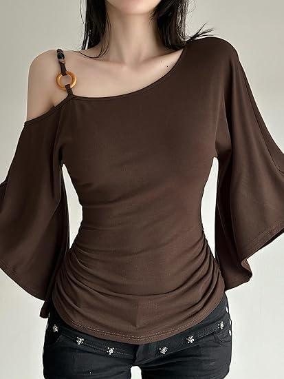 One-Shoulder Flutter Sleeve Ruched Top | Chic Asymmetrical Curve-Flattering Blouse