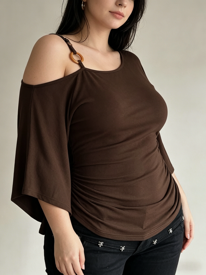 One-Shoulder Flutter Sleeve Ruched Top | Chic Asymmetrical Curve-Flattering Blouse