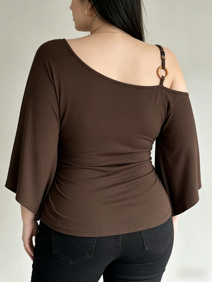 One-Shoulder Flutter Sleeve Ruched Top | Chic Asymmetrical Curve-Flattering Blouse