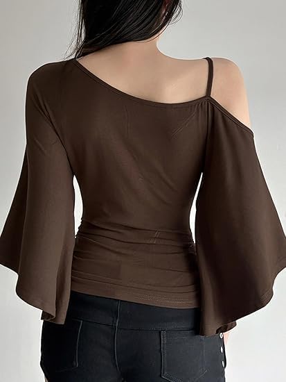 One-Shoulder Flutter Sleeve Ruched Top | Chic Asymmetrical Curve-Flattering Blouse