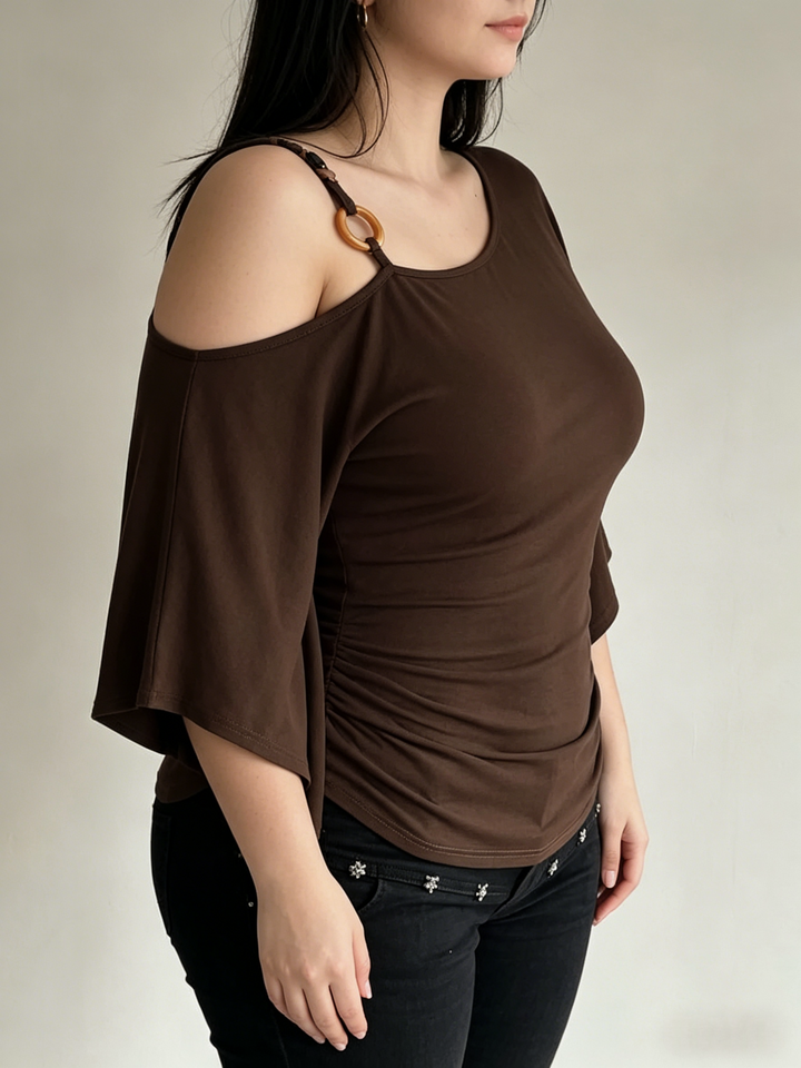 One-Shoulder Flutter Sleeve Ruched Top | Chic Asymmetrical Curve-Flattering Blouse