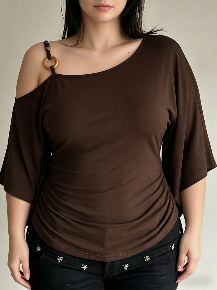 One-Shoulder Flutter Sleeve Ruched Top | Chic Asymmetrical Curve-Flattering Blouse