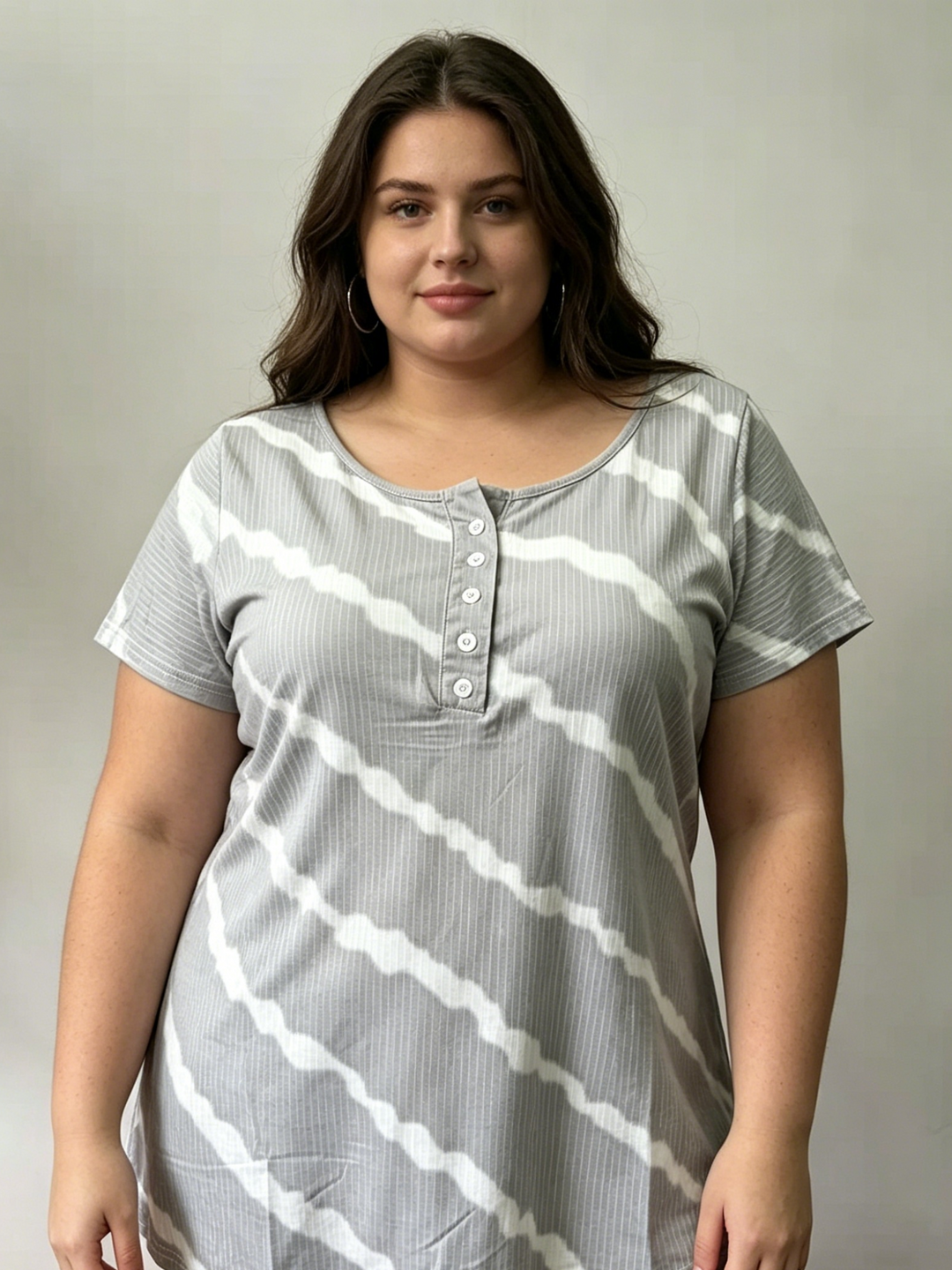Tie-Dye Striped Sleeveless Henley Tunic Top | Casual Summer Boho Blouse for Women