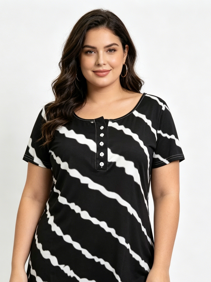 Tie-Dye Striped Sleeveless Henley Tunic Top | Casual Summer Boho Blouse for Women