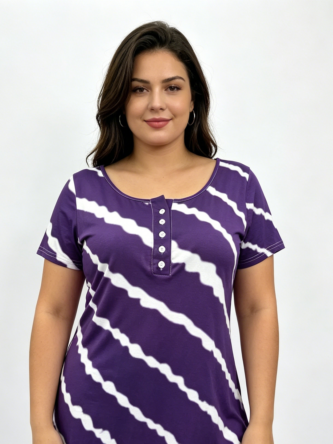 Tie-Dye Striped Sleeveless Henley Tunic Top | Casual Summer Boho Blouse for Women
