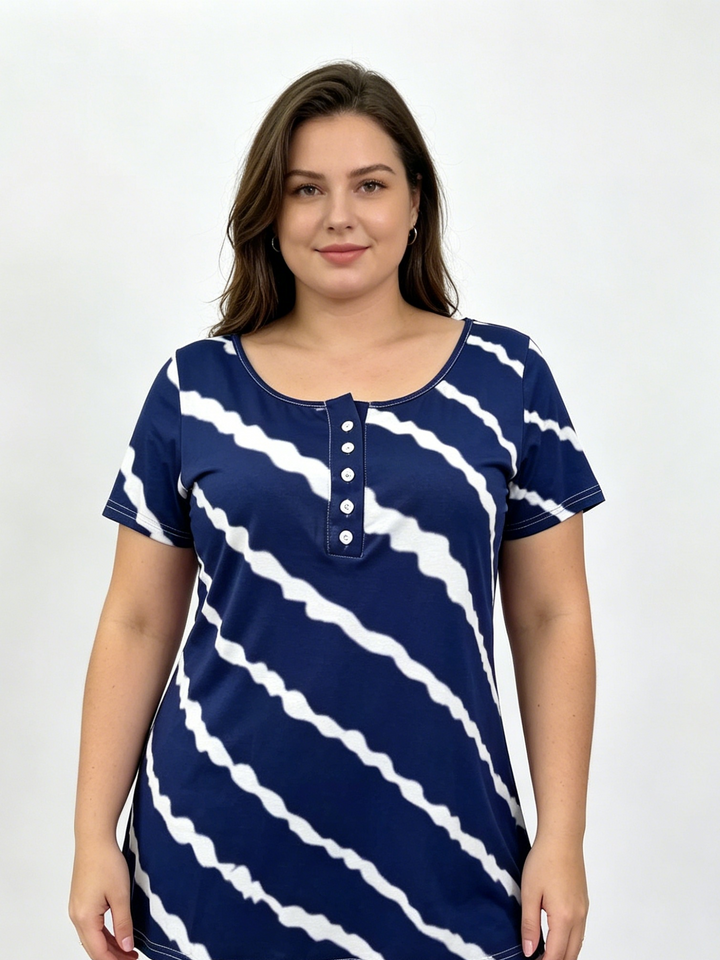 Tie-Dye Striped Sleeveless Henley Tunic Top | Casual Summer Boho Blouse for Women