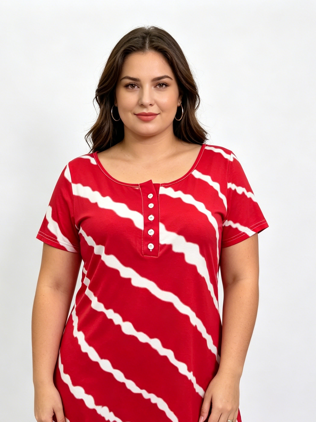 Tie-Dye Striped Sleeveless Henley Tunic Top | Casual Summer Boho Blouse for Women