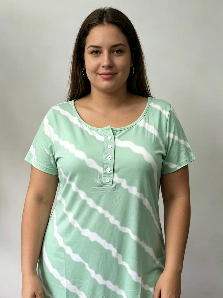 Tie-Dye Striped Sleeveless Henley Tunic Top | Casual Summer Boho Blouse for Women