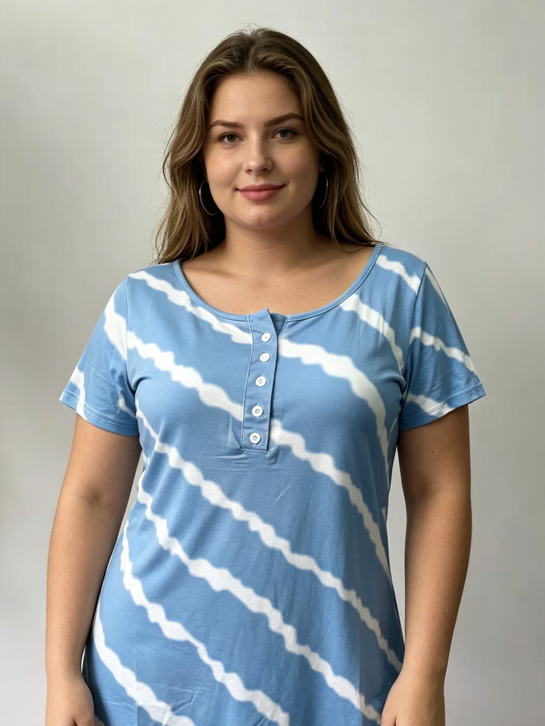 Tie-Dye Striped Sleeveless Henley Tunic Top | Casual Summer Boho Blouse for Women