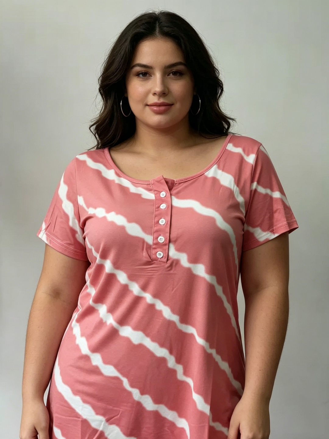 Tie-Dye Striped Sleeveless Henley Tunic Top | Casual Summer Boho Blouse for Women