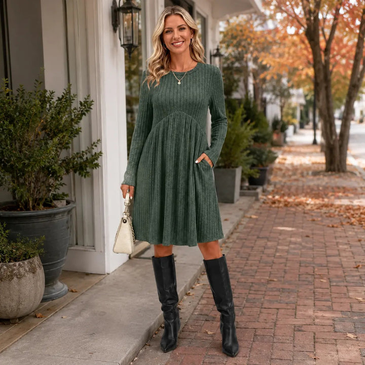Ribbed Knit Dress With Side Pockets