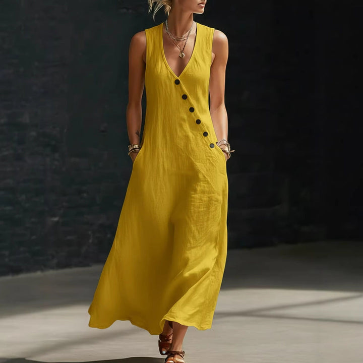 V-neck sleeveless long dress