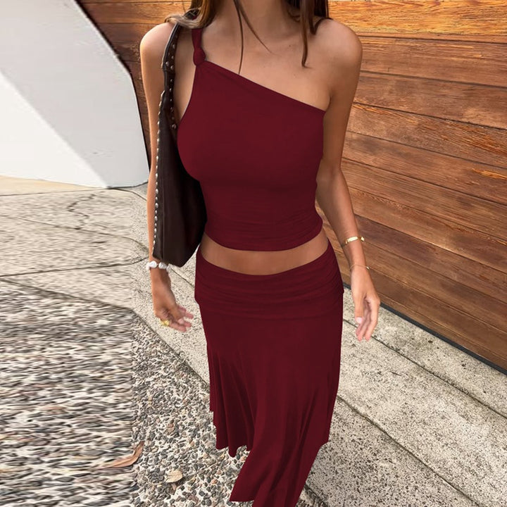 One Shoulder Crop Top Skirt Set