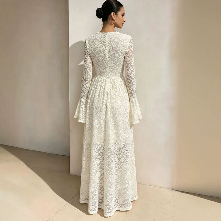 V-neck flared sleeve lace dress