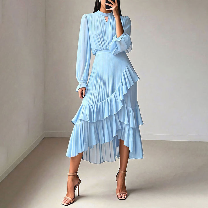 Long-sleeved irregular layered dress
