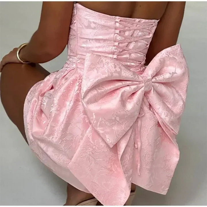Bow-jacquard strapless dress