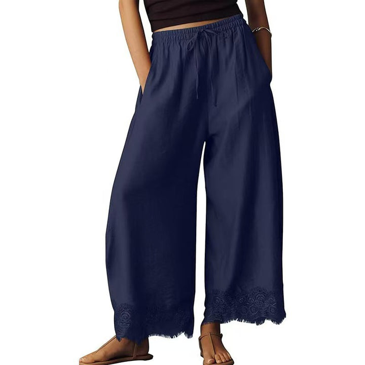 Lace-hemmed curved pants