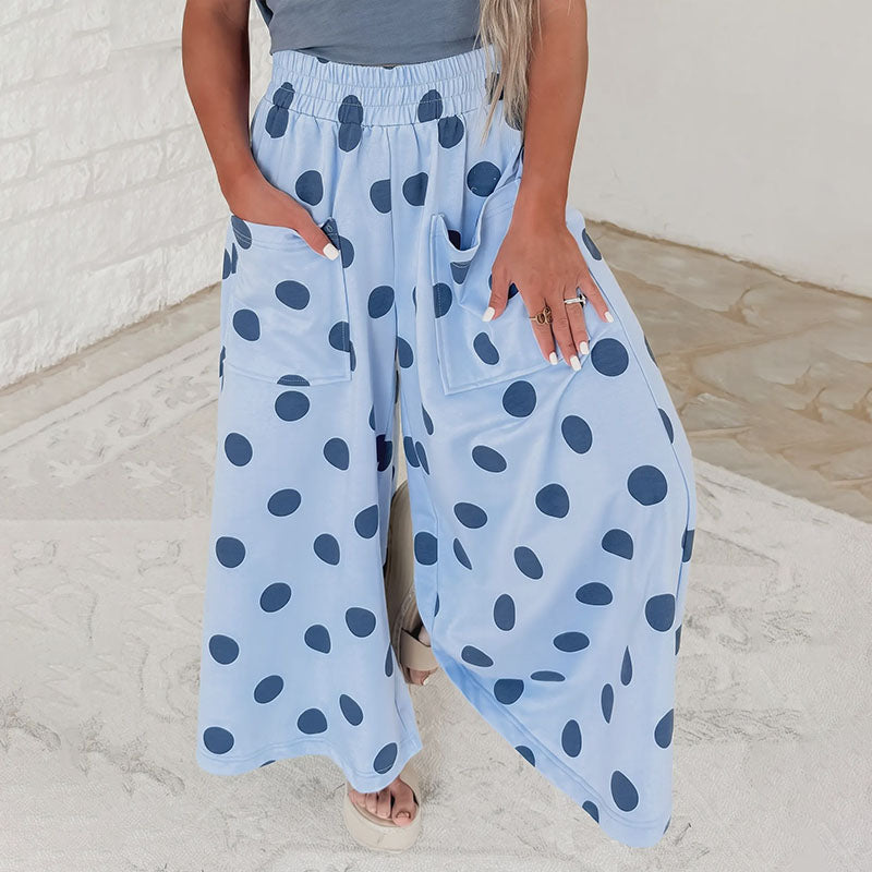 Casual loose-fitting polka dot print wide-leg pants