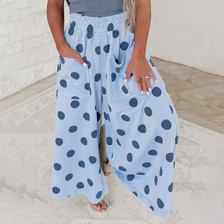 Casual loose-fitting polka dot print wide-leg pants