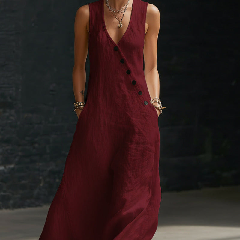 V-neck sleeveless long dress