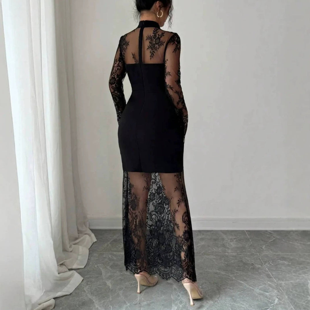Elegant Floral Lace Long Sleeve Dress