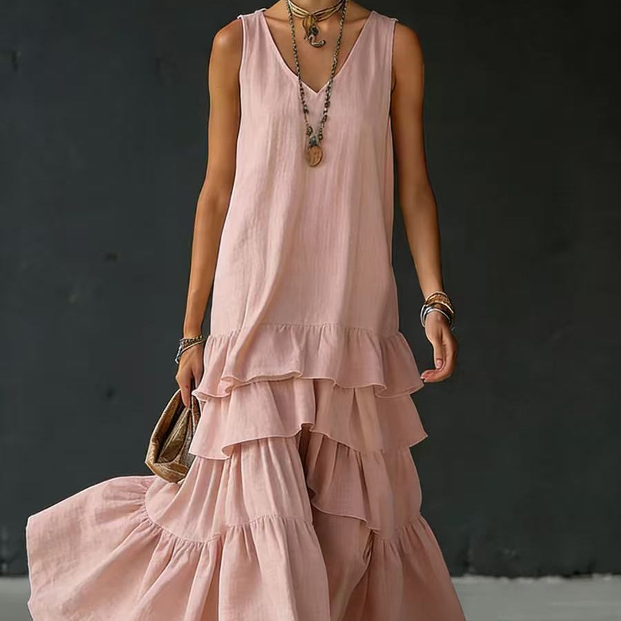 Solid color sleeveless full skirt dress