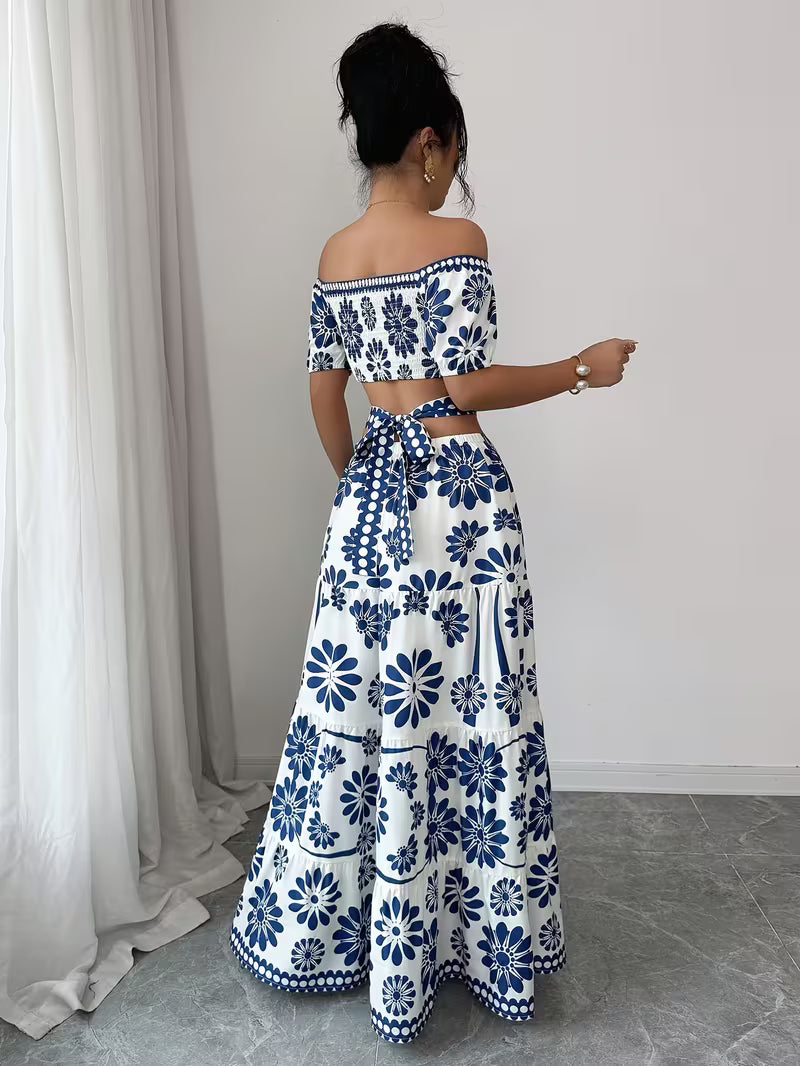 Floral Off-Shoulder Waist Cutout Dress
