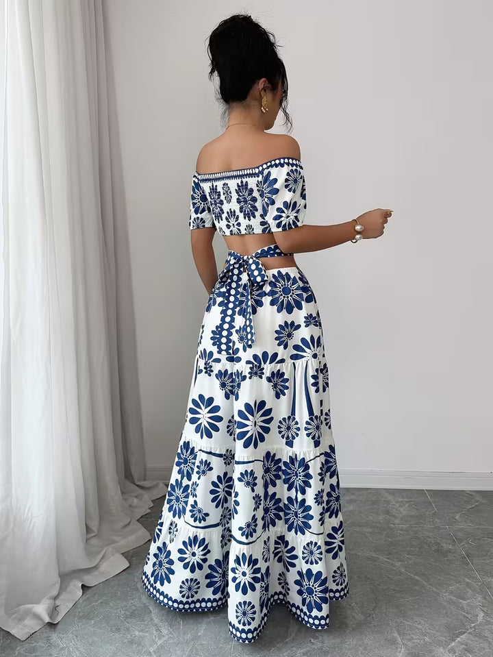 Floral Off-Shoulder Waist Cutout Dress