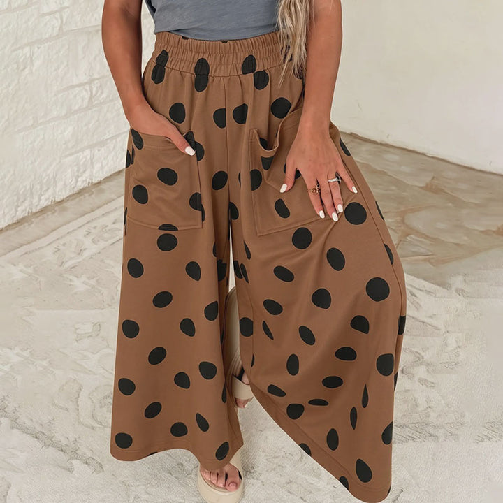 Casual loose-fitting polka dot print wide-leg pants