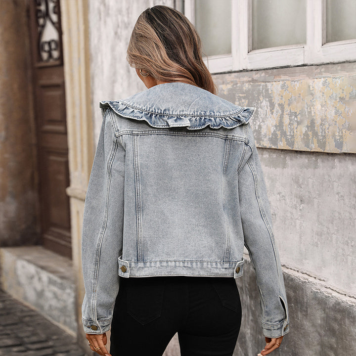 Retro ruffled denim jacket