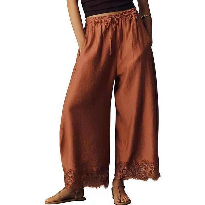 Lace-hemmed curved pants