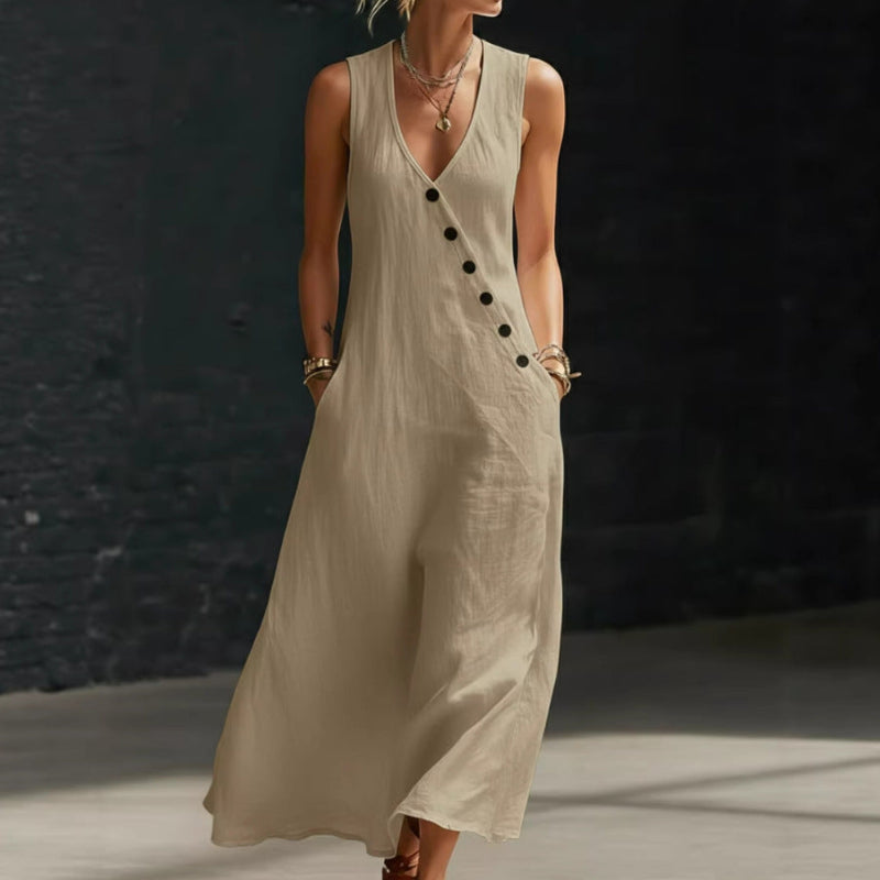 V-neck sleeveless long dress