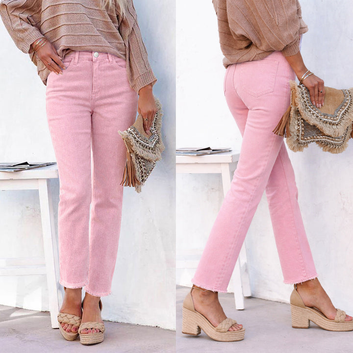 Cropped frayed denim cigarette pants