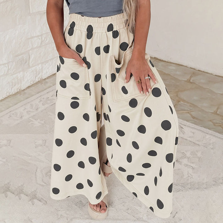 Casual loose-fitting polka dot print wide-leg pants