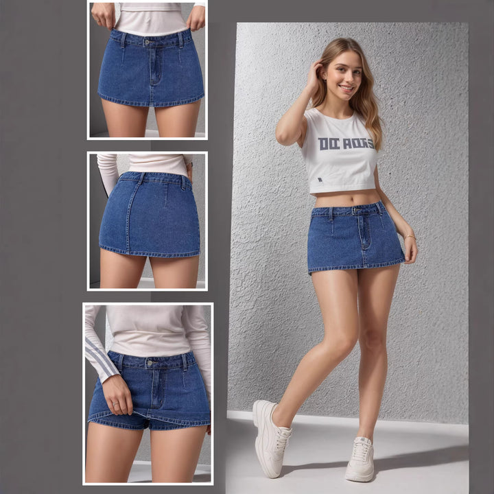 Distressed vintage-style denim skirt