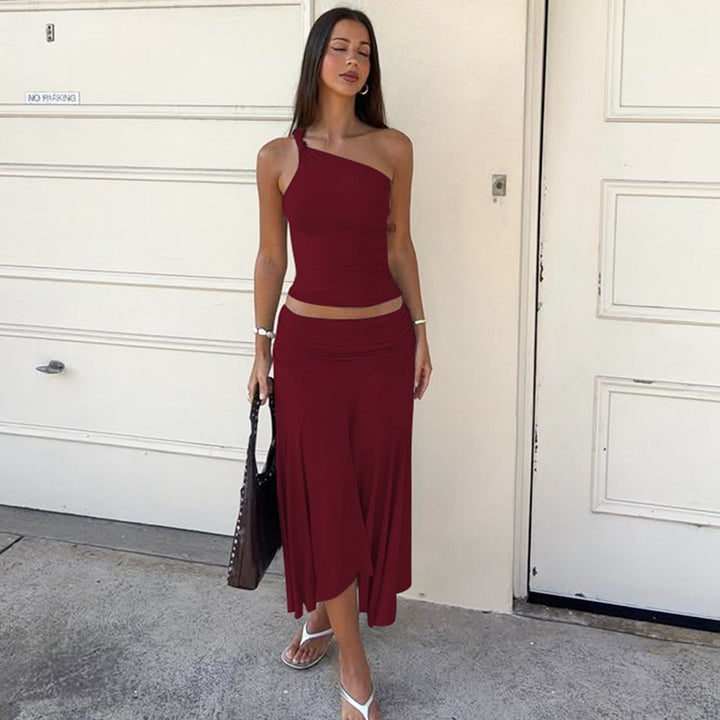 One Shoulder Crop Top Skirt Set