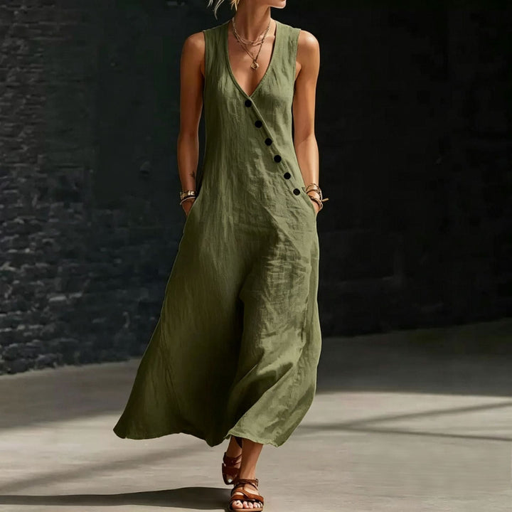 V-neck sleeveless long dress