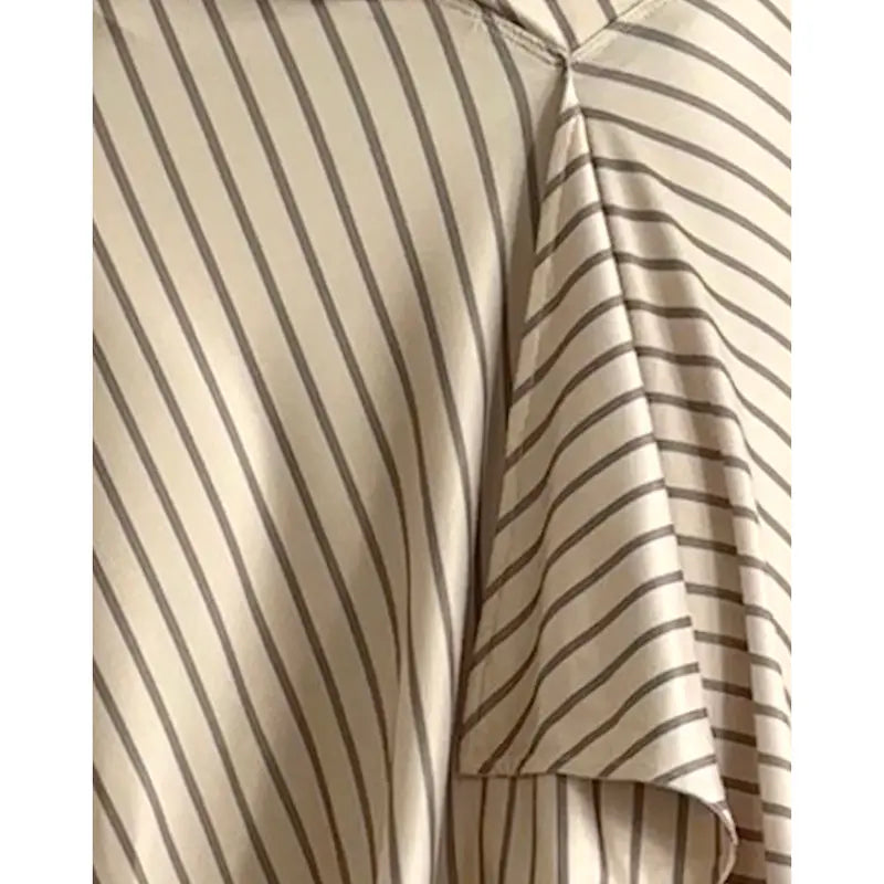 Beige Diagonal Stripe Asymmetric Midi Skirt