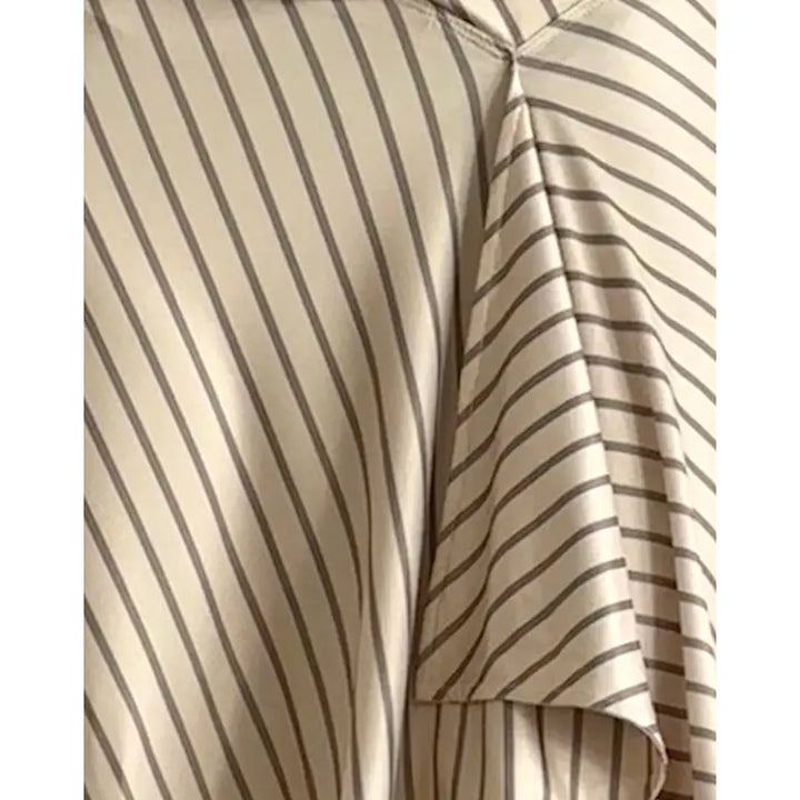 Beige Diagonal Stripe Asymmetric Midi Skirt
