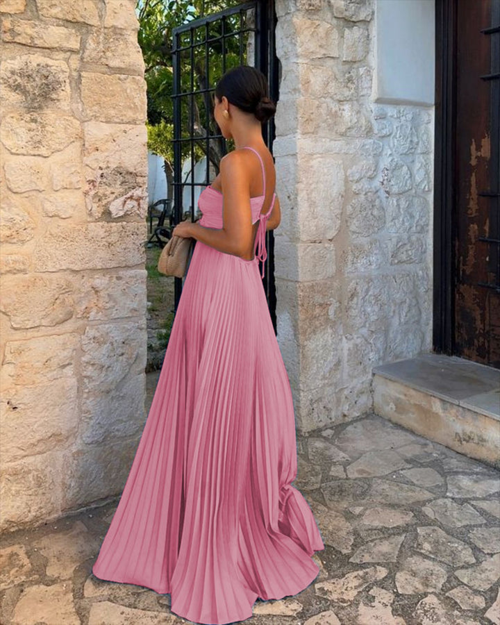 Ladies Back Tie Halter Pleated Beach Sundress