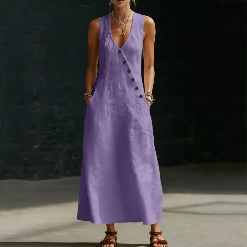 V-neck sleeveless long dress