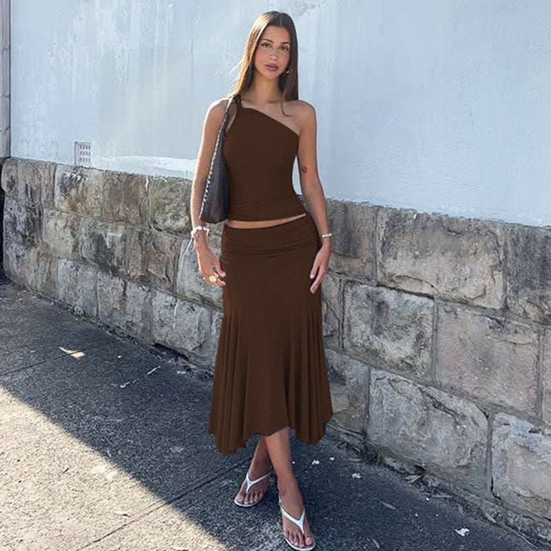 One Shoulder Crop Top Skirt Set
