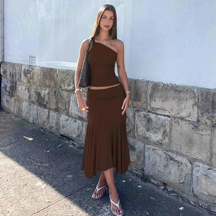One Shoulder Crop Top Skirt Set