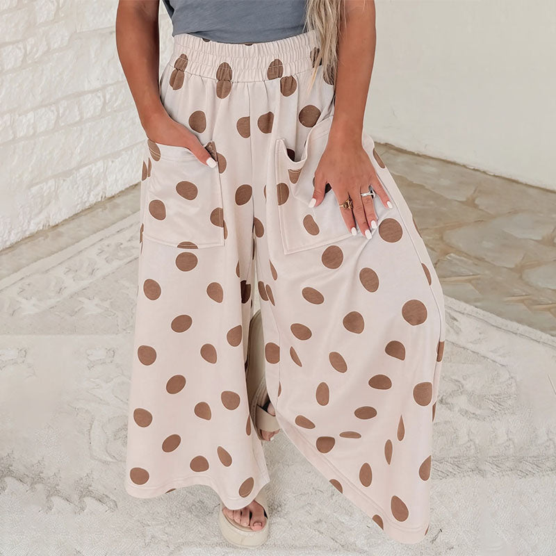 Casual loose-fitting polka dot print wide-leg pants