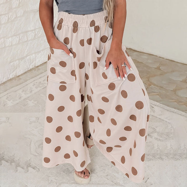 Casual loose-fitting polka dot print wide-leg pants